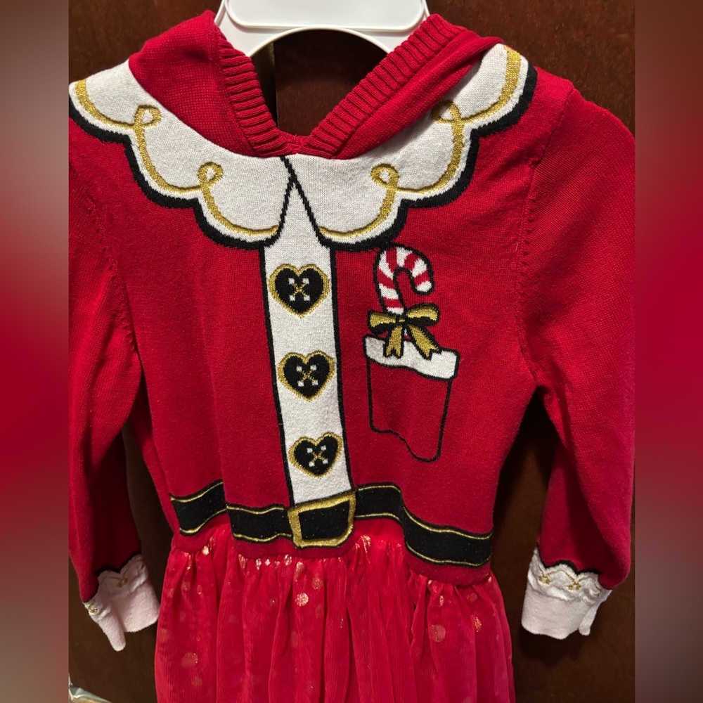 Red Christmas Sweater Dress with Tulle Skirt - Picture 4 of 7